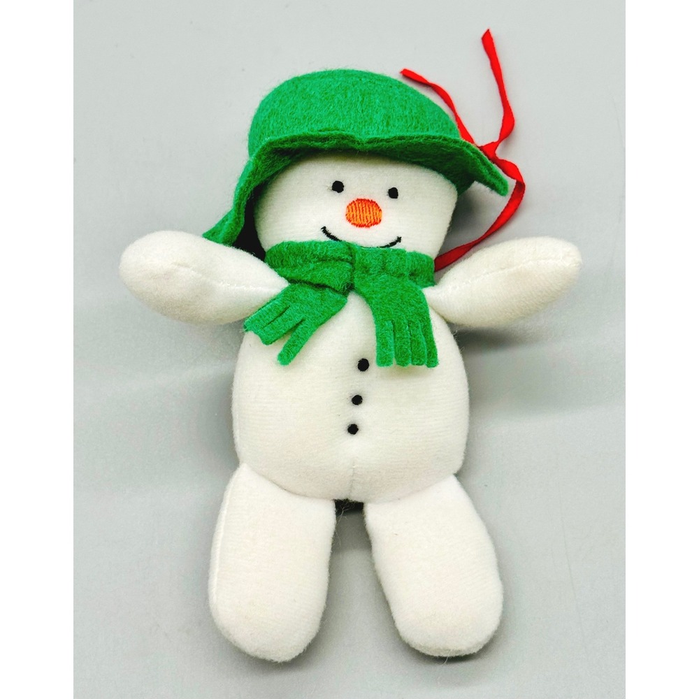 Eden The Snowman Plush Green Hat Scarf Christmas Stuffed Ornament Small 5 inch